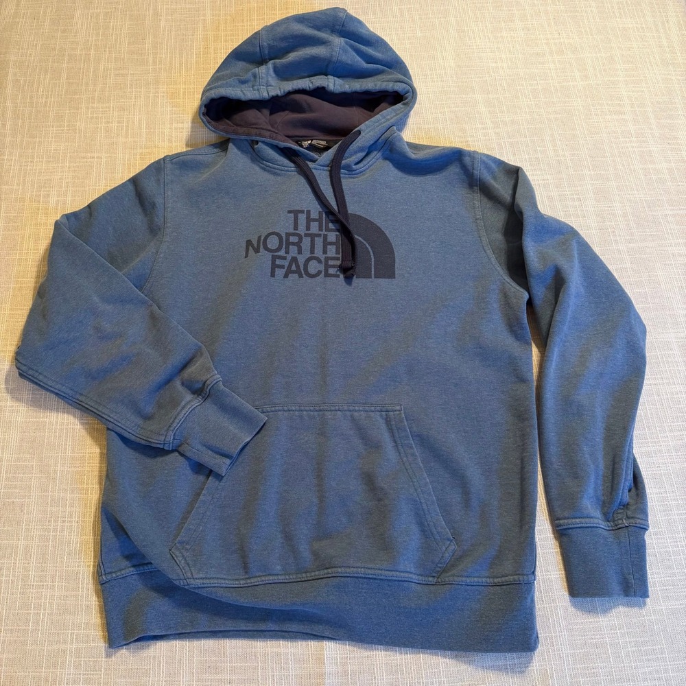The North Face Mens Blue Heathered Logo Pullover Hoodie Sweatshirt Medium M
